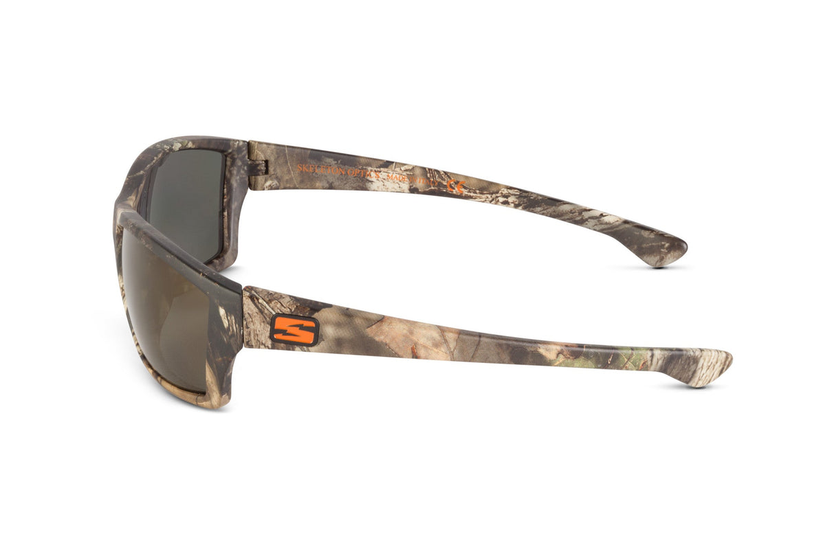 Scout sunglasses in Mossy Oak Break-Up Country camo, lens detail