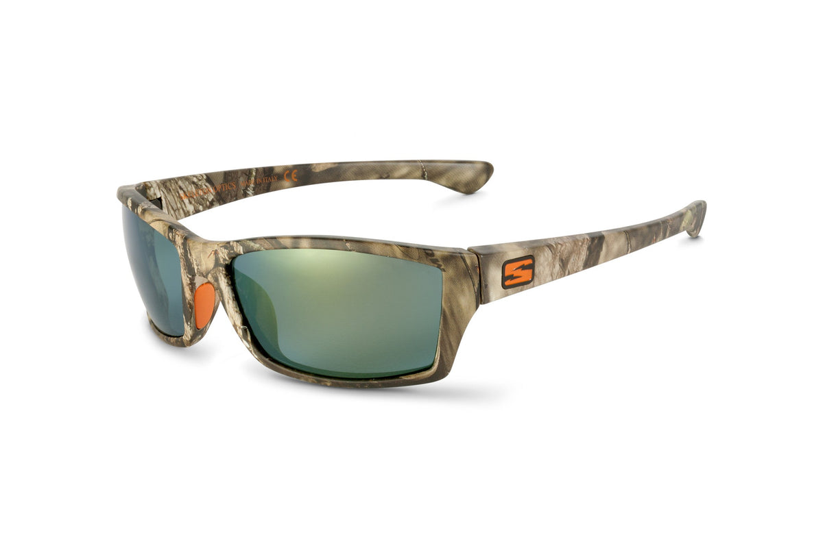 Scout sunglasses in Mossy Oak Break-Up Country camo, close-up