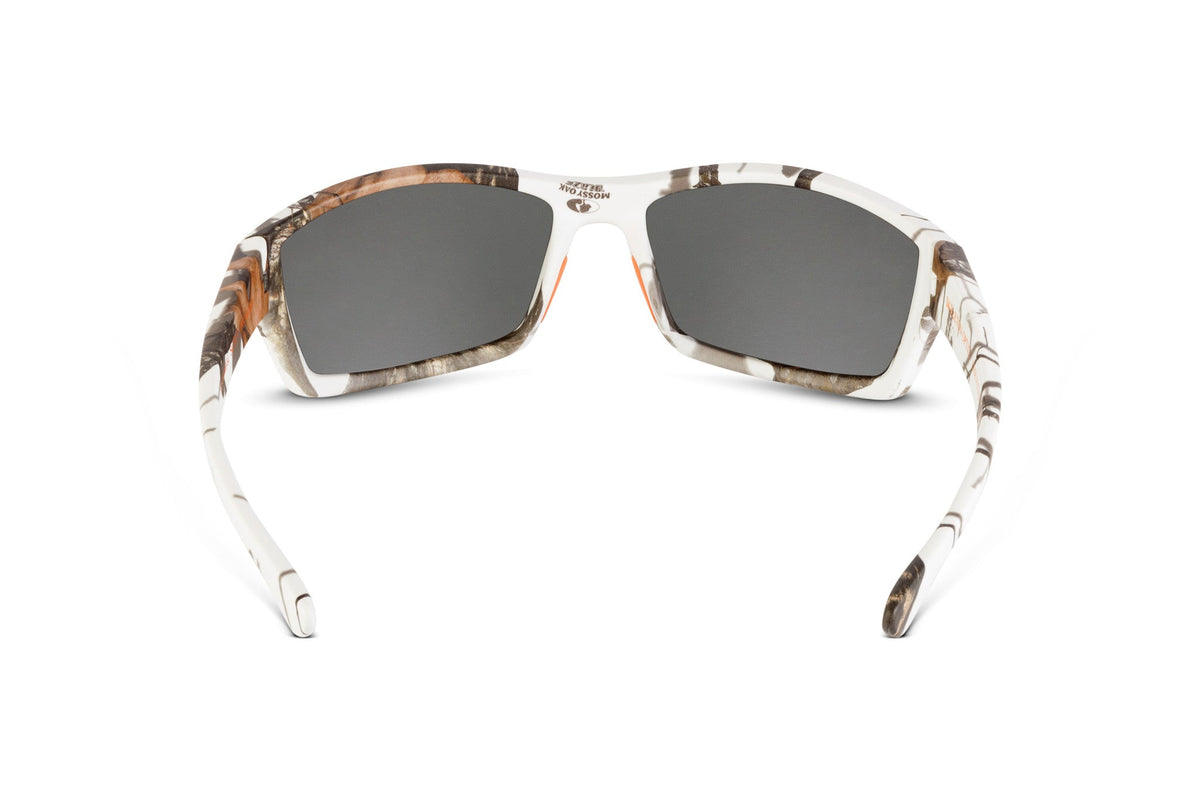 Scout sunglasses in Mossy Oak Winter camo, on-face view