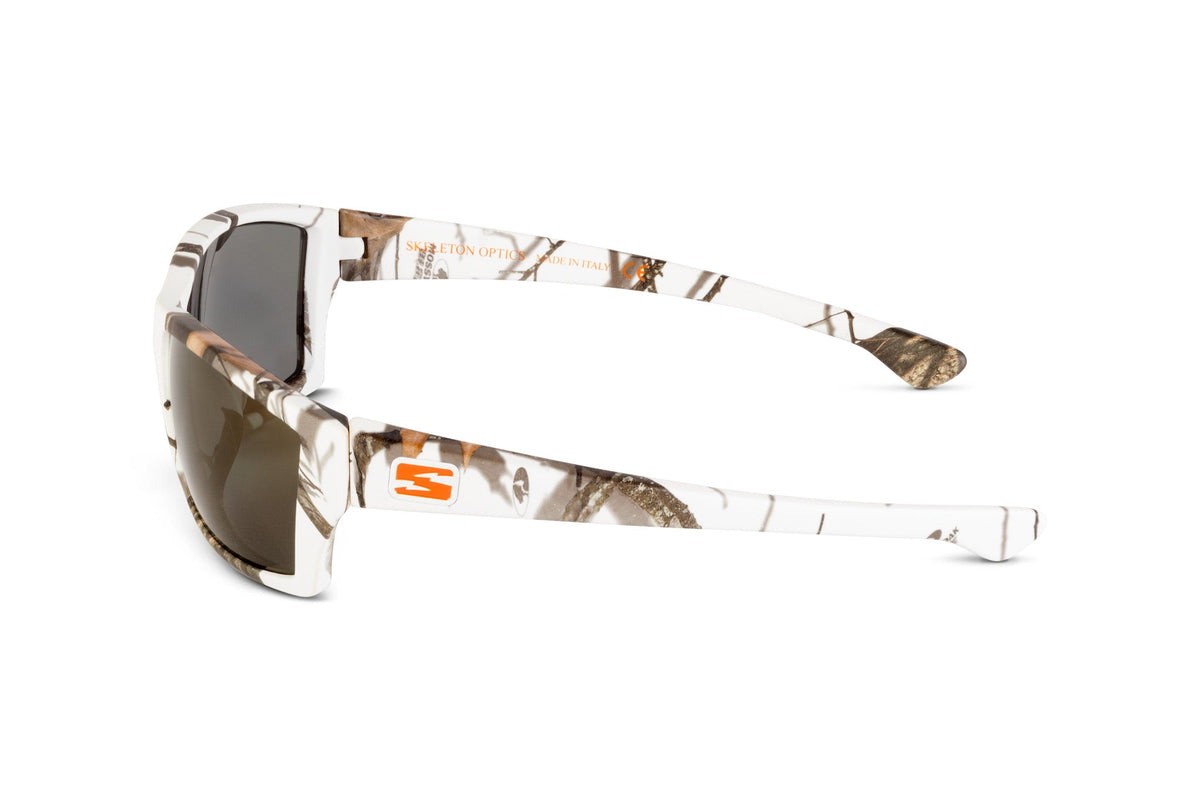 Scout sunglasses in Mossy Oak Winter camo, lens detail