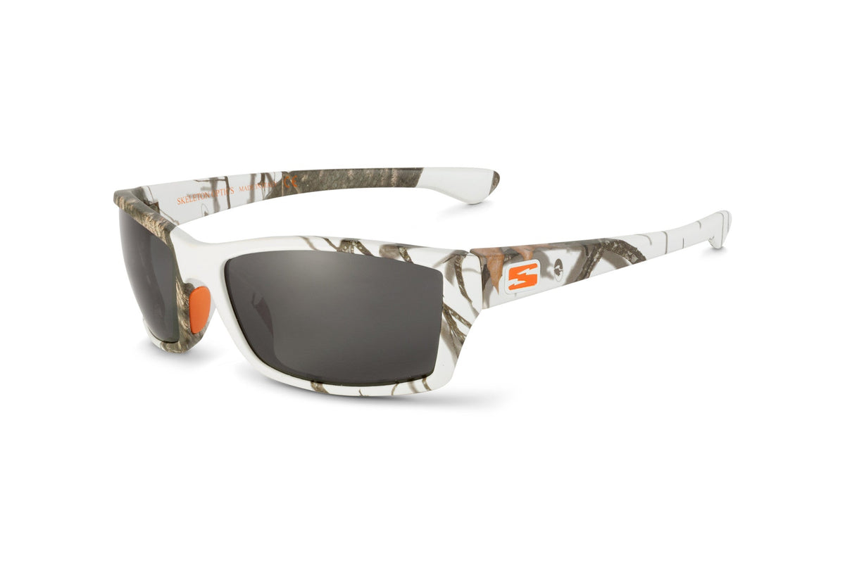 Scout sunglasses in Mossy Oak Winter camo, case and packaging