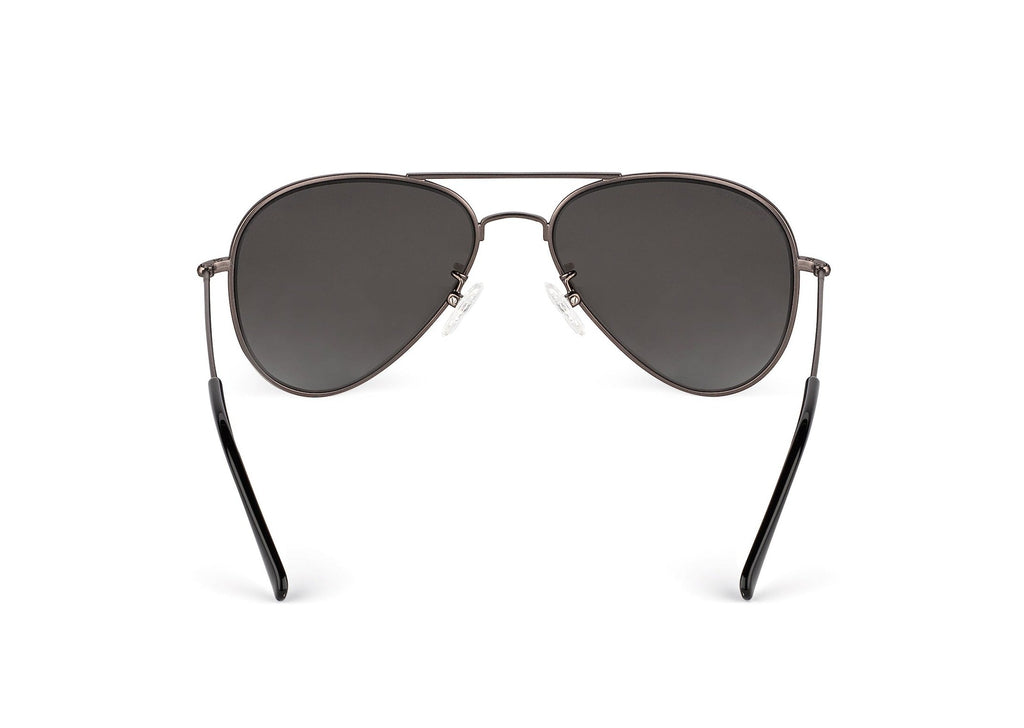 Tomahawk sunglasses in gunmetal finish, case and packaging