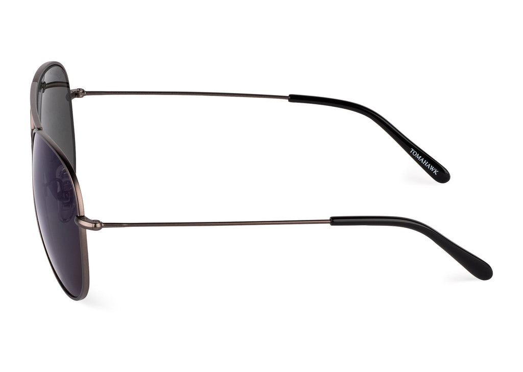 Tomahawk sunglasses in gunmetal finish, folded view