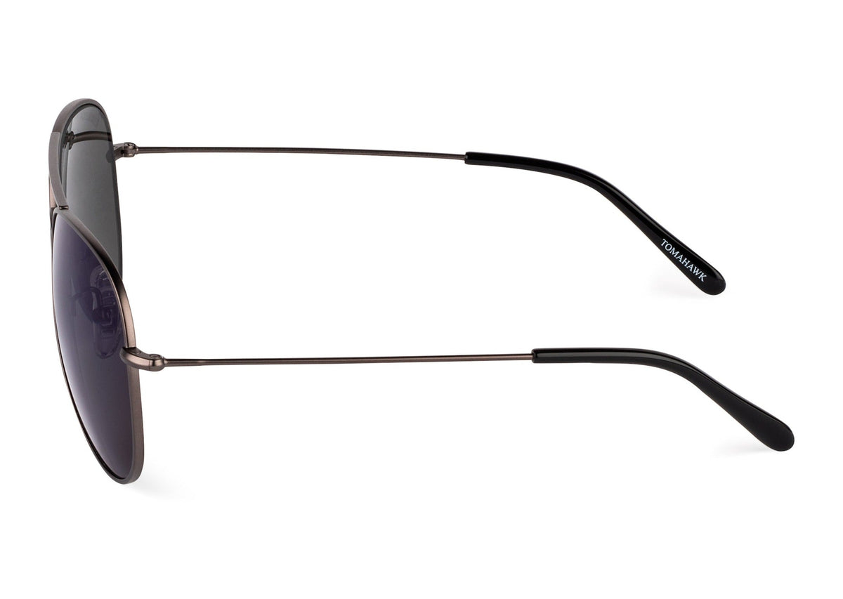Tomahawk sunglasses in gunmetal finish, folded view