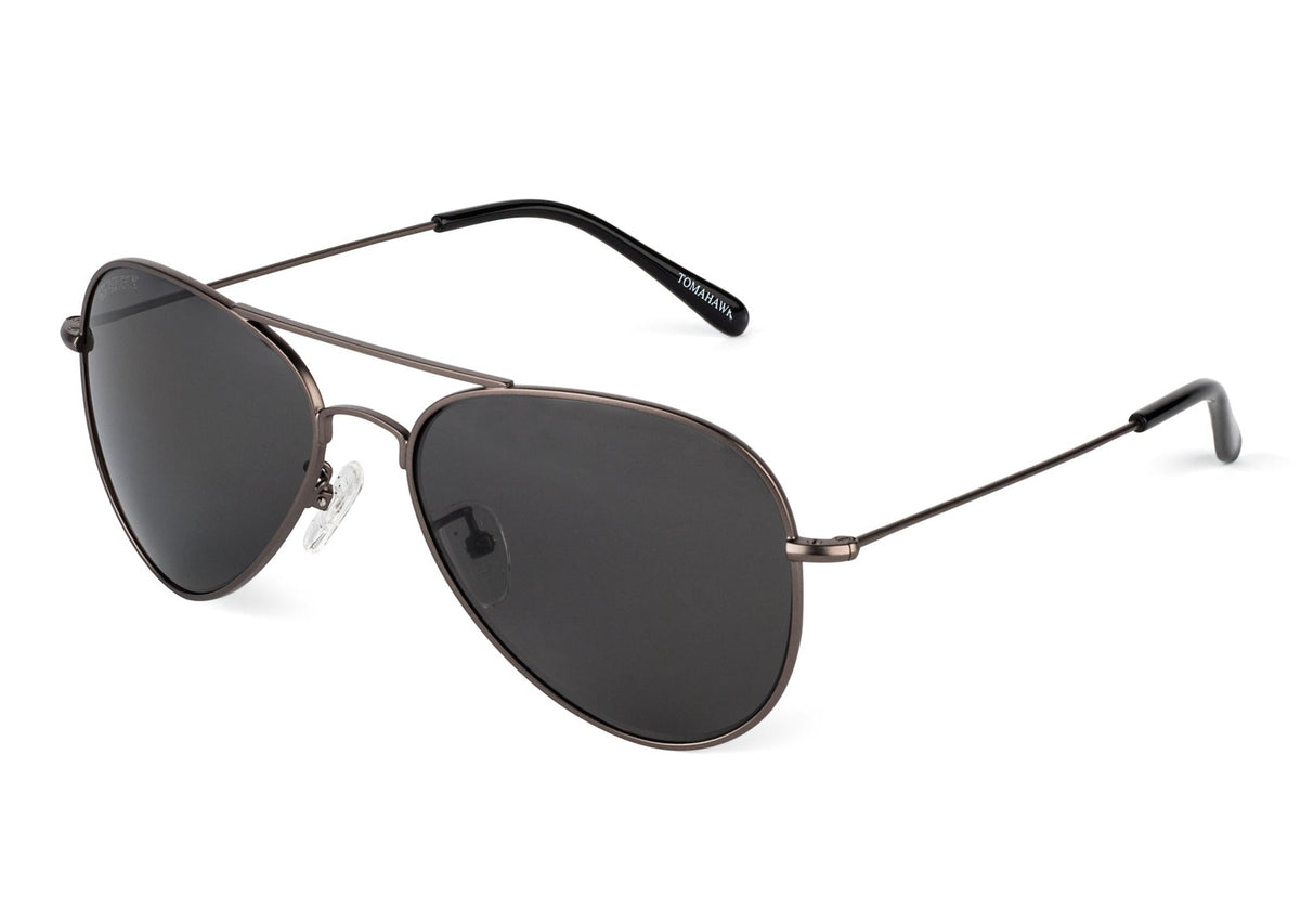 Tomahawk sunglasses in gunmetal finish, back view