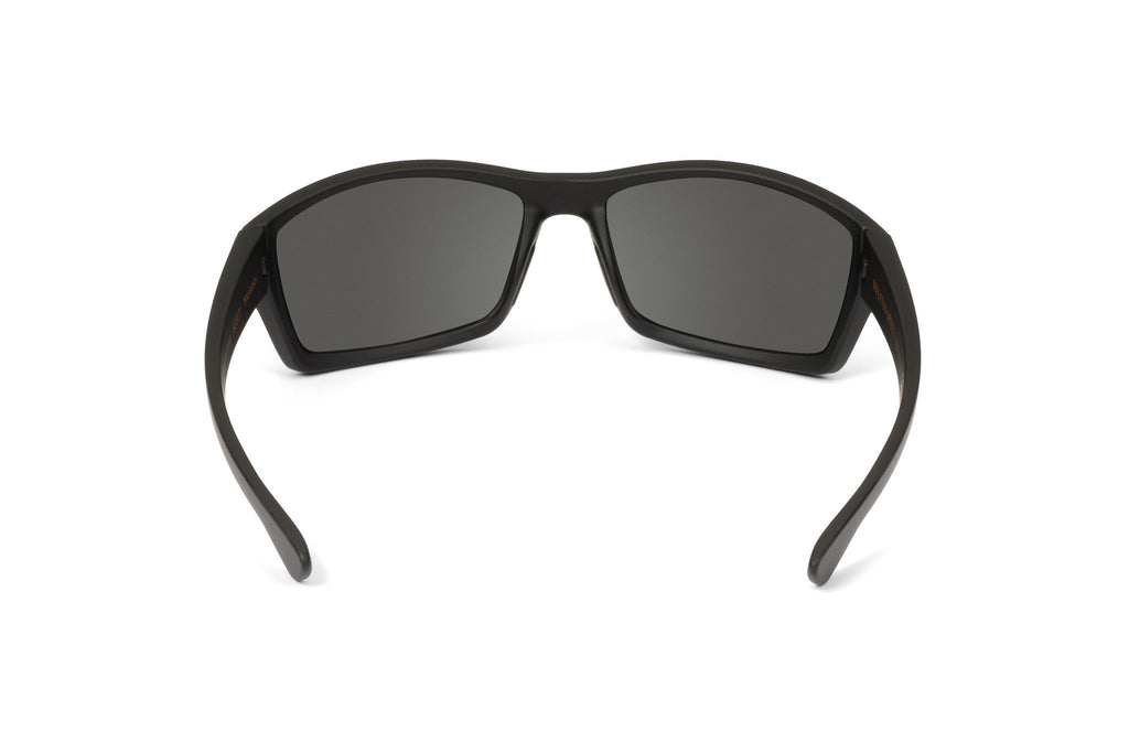 Scout sunglasses, all-black blackout edition, on-face view