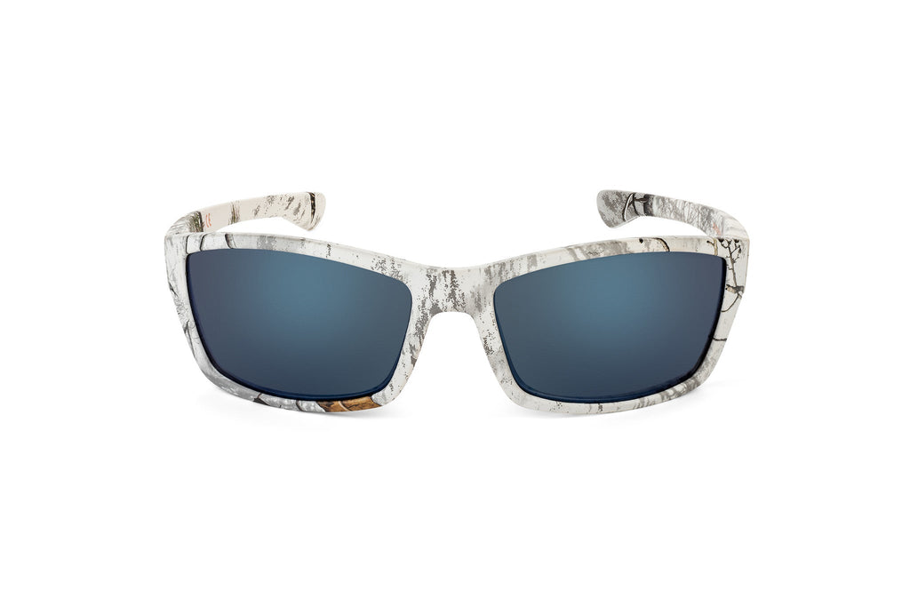 Scout sunglasses in Realtree Xtra Snow camo, lens detail