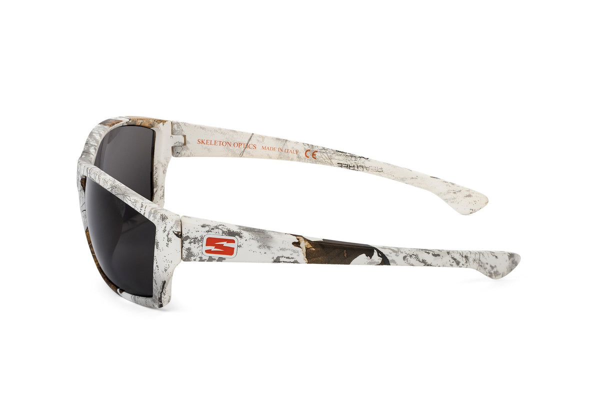 Scout sunglasses in Realtree Xtra Snow camo, close-up