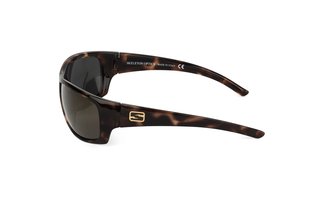 Renegade sunglasses in tortoiseshell pattern, case and packaging