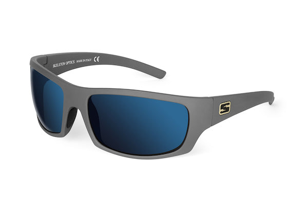 Renegade sunglasses in wolf gray finish, close-up
