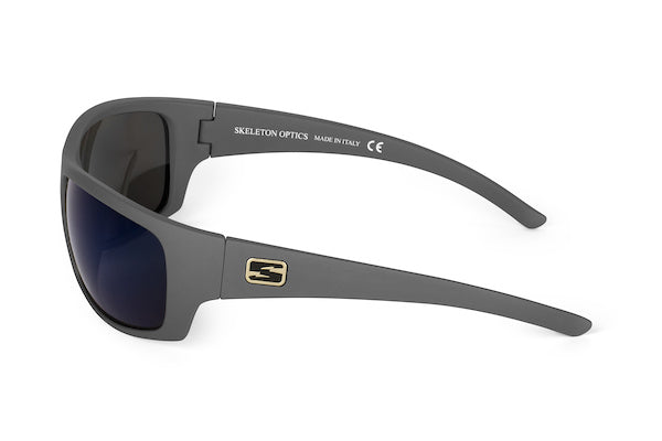 Renegade sunglasses in wolf gray finish, temple detail