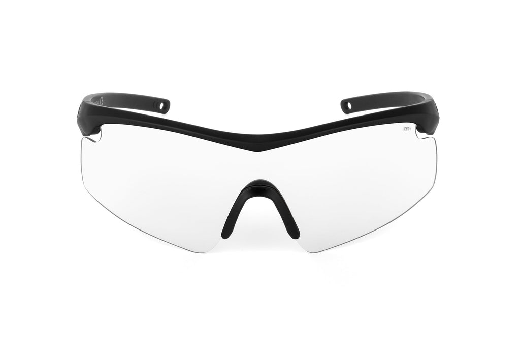 Skeleton Optics SO7 MILSPEC ballistic sunglasses, clear frame, side view