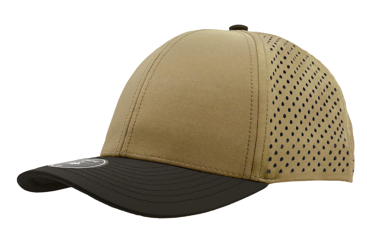 Custom Zapped Headwear Apache 6-Panel Low Profile Snapback Hat in Khaki/Black Bill, ready for personalized logo or design