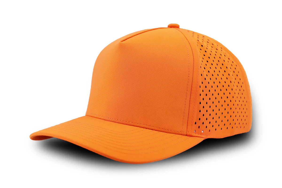 Custom Zapped Headwear Blackhawk 5-Panel Snapback Hat in Blaze Orange, ready for personalized logo or design