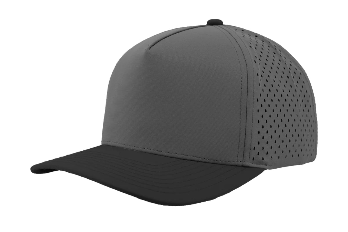 Custom Zapped Headwear Blackhawk 5-Panel Snapback Hat in Grey/Black Bill, ready for personalized logo or design