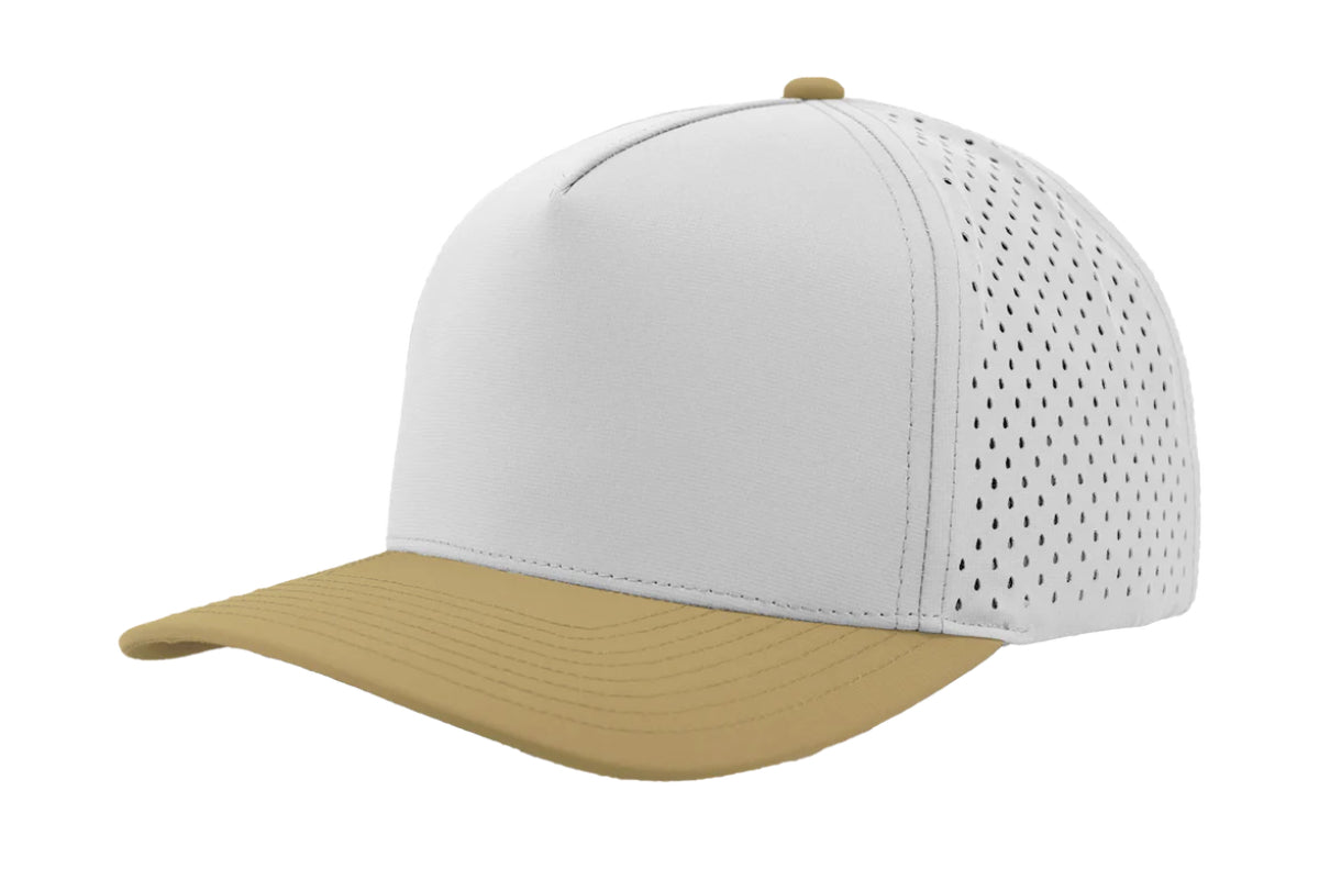Custom Zapped Headwear Blackhawk 5-Panel Snapback Hat in Off White/Khaki Bill, ready for personalized logo or design