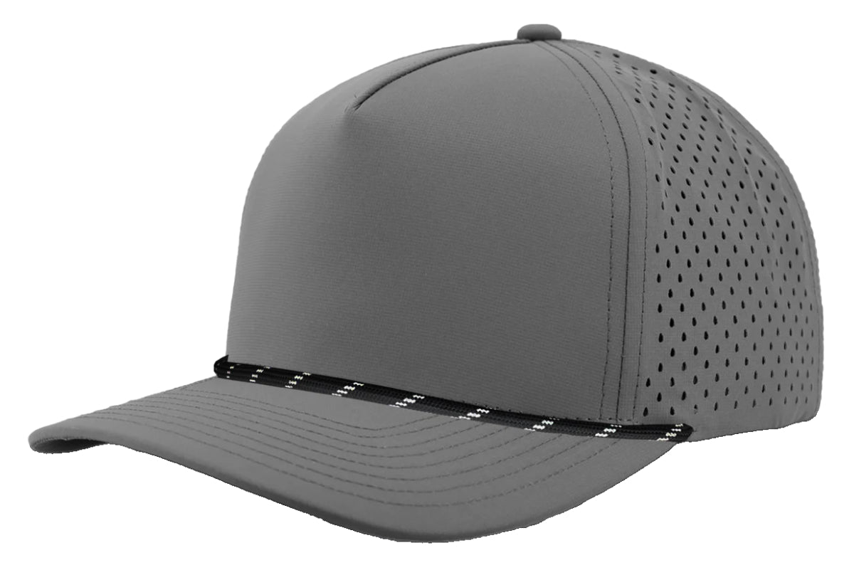 Custom Zapped Headwear Blackhawk R+ Rope Snapback Hat in Grey/Black Twisted Rope, ready for personalized logo or design