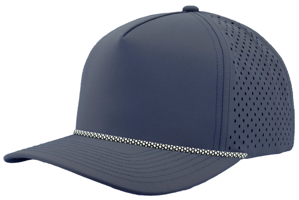 Custom Zapped Headwear Blackhawk R+ Rope Snapback Hat in Light Navy/Black/White Chainlink Rope, ready for personalized logo or design