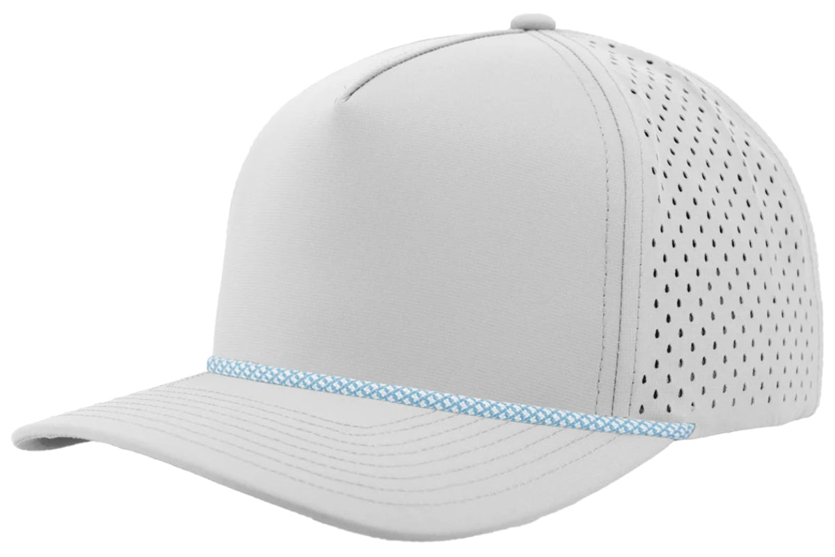 Custom Zapped Headwear Blackhawk R+ Rope Snapback Hat in Off White/Colombia Blue Chainlink Rope, ready for personalized logo or design