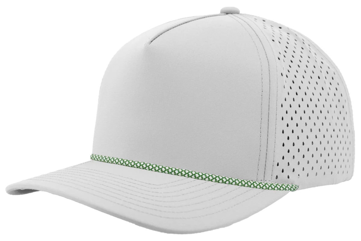 Custom Zapped Headwear Blackhawk R+ Rope Snapback Hat in Off White/Masters Green Chainlink Rope, ready for personalized logo or design