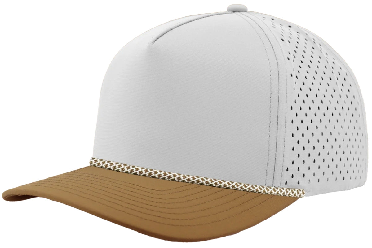 Custom Zapped Headwear Blackhawk R+ Rope Snapback Hat in Off White/Caramel Bill/Caramel Chainlink Rope, ready for personalized logo or design