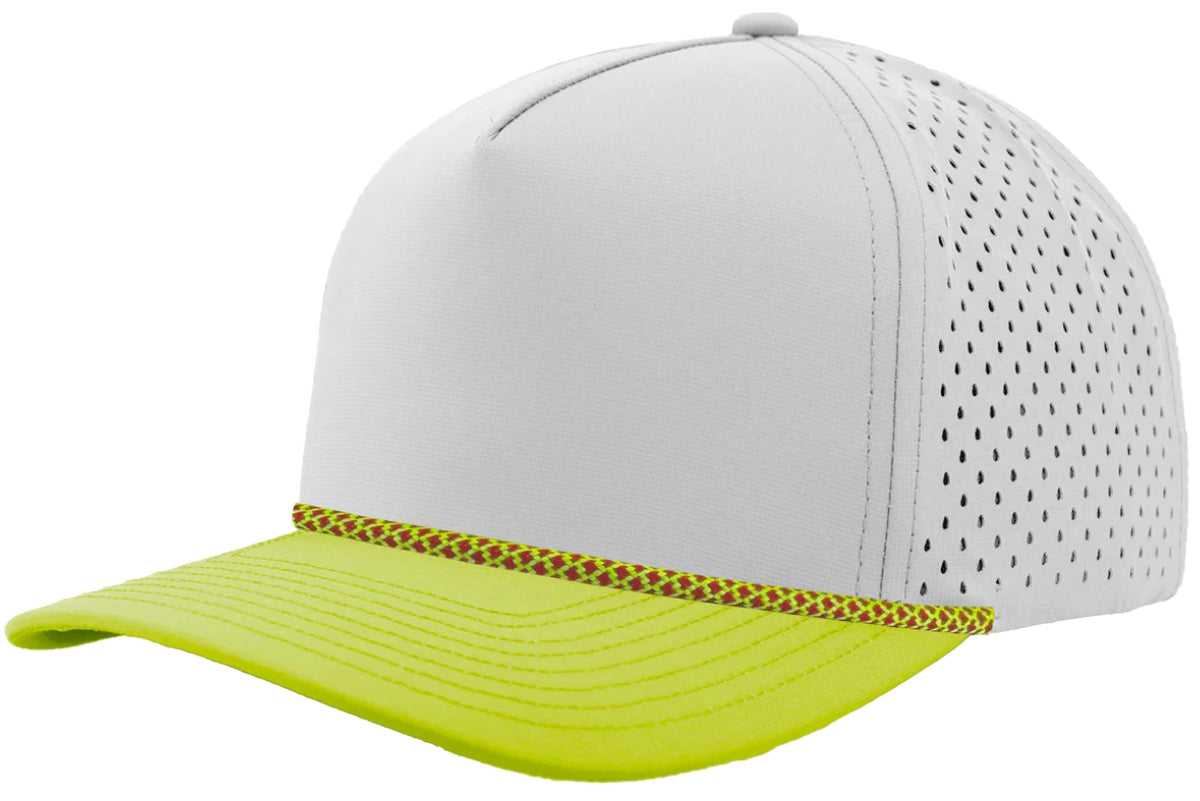 Custom Zapped Headwear Blackhawk R+ Rope Snapback Hat in Off White/Mellow Green Bill/Green Red Chainlink Rope, ready for personalized logo or design