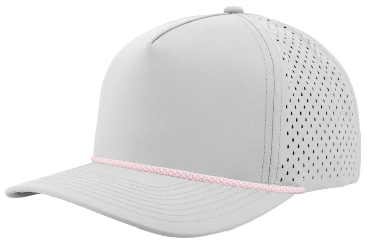 Custom Zapped Headwear Blackhawk R+ Rope Snapback Hat in Off White/Pink Chainlink Rope, ready for personalized logo or design