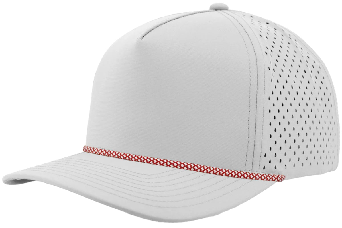 Custom Zapped Headwear Blackhawk R+ Rope Snapback Hat in Off White/Red Chainlink Rope, ready for personalized logo or design