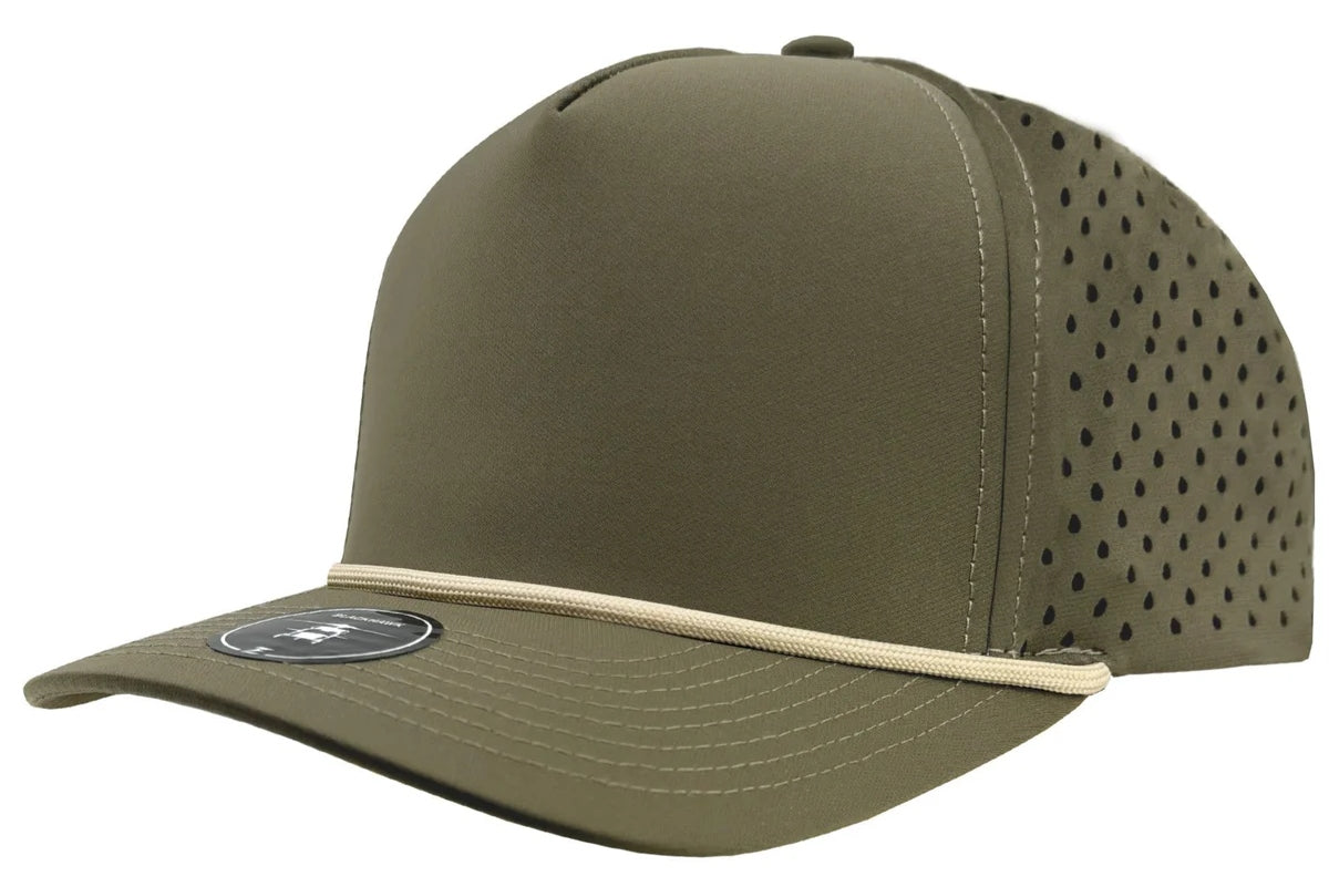 Custom Zapped Headwear Blackhawk R+ Rope Snapback Hat in Dark Olive/Khaki, ready for personalized logo or design