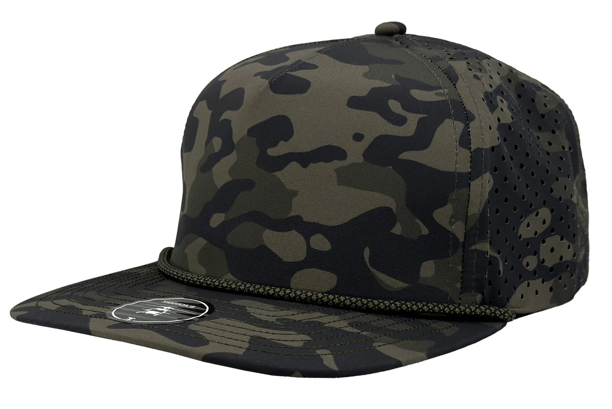 Custom Zapped Headwear Blackhawk R+ Rope Snapback Hat in Olive Camo/Olive Chainlink Rope, ready for personalized logo or design