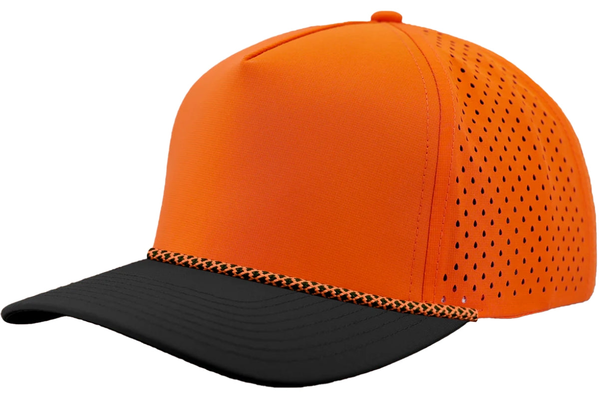 Custom Zapped Headwear Blackhawk R+ Rope Snapback Hat in Orange/Black Bill/Orange Chainlink Rope, ready for personalized logo or design