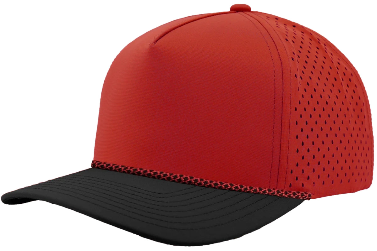 Custom Zapped Headwear Blackhawk R+ Rope Snapback Hat in Red/Black Bill/Red Chainlink Rope, ready for personalized logo or design