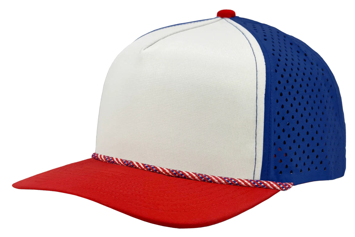 Custom Zapped Headwear Blackhawk R+ Rope Snapback Hat in Red/White/Blue American Flag Rope, ready for personalized logo or design
