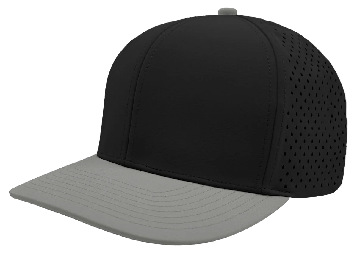 Custom Zapped Headwear Bomber 6-Panel Snapback Hat in Black/Grey, ready for personalized logo or design