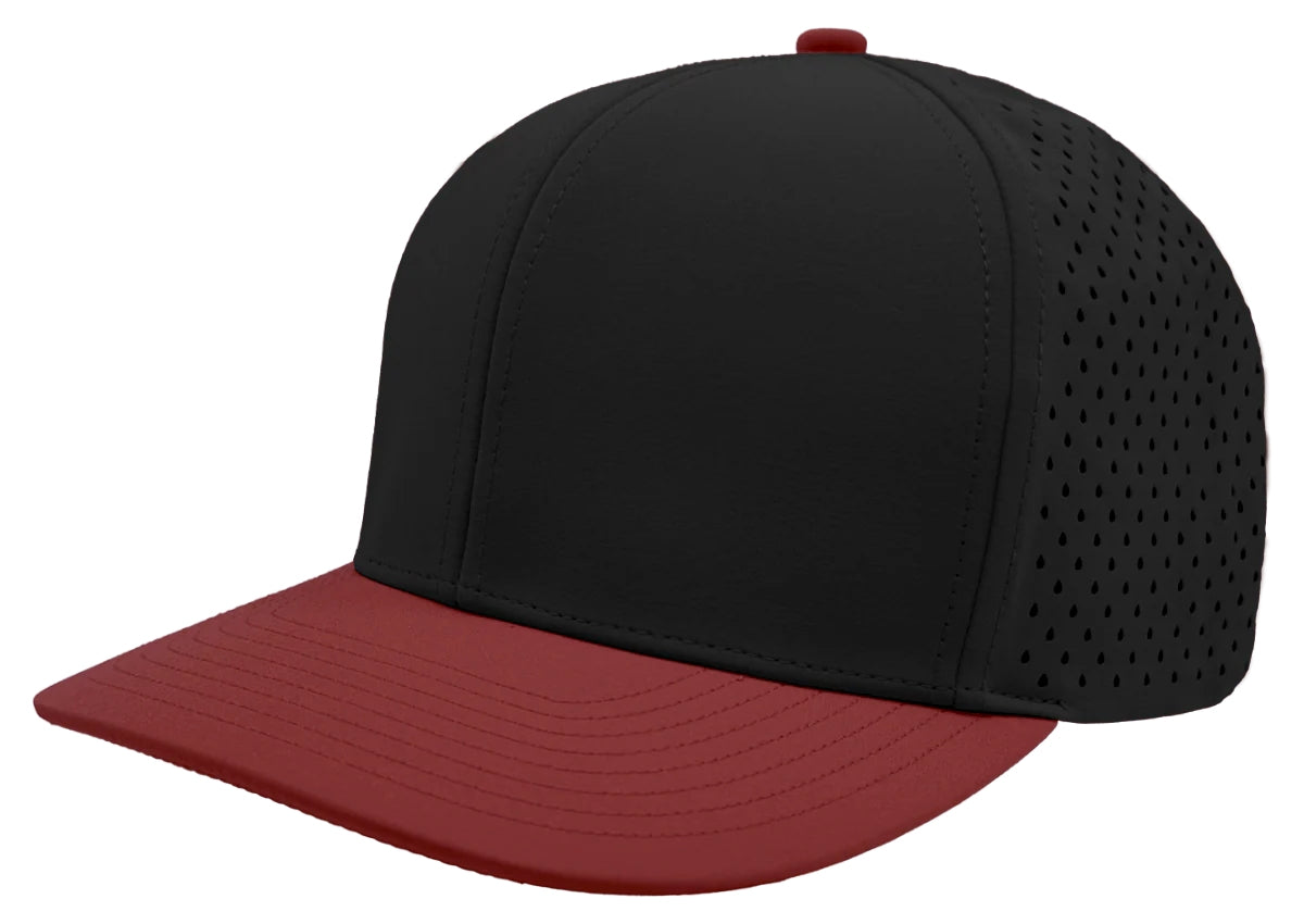 Custom Zapped Headwear Bomber 6-Panel Snapback Hat in Black/Maroon, ready for personalized logo or design