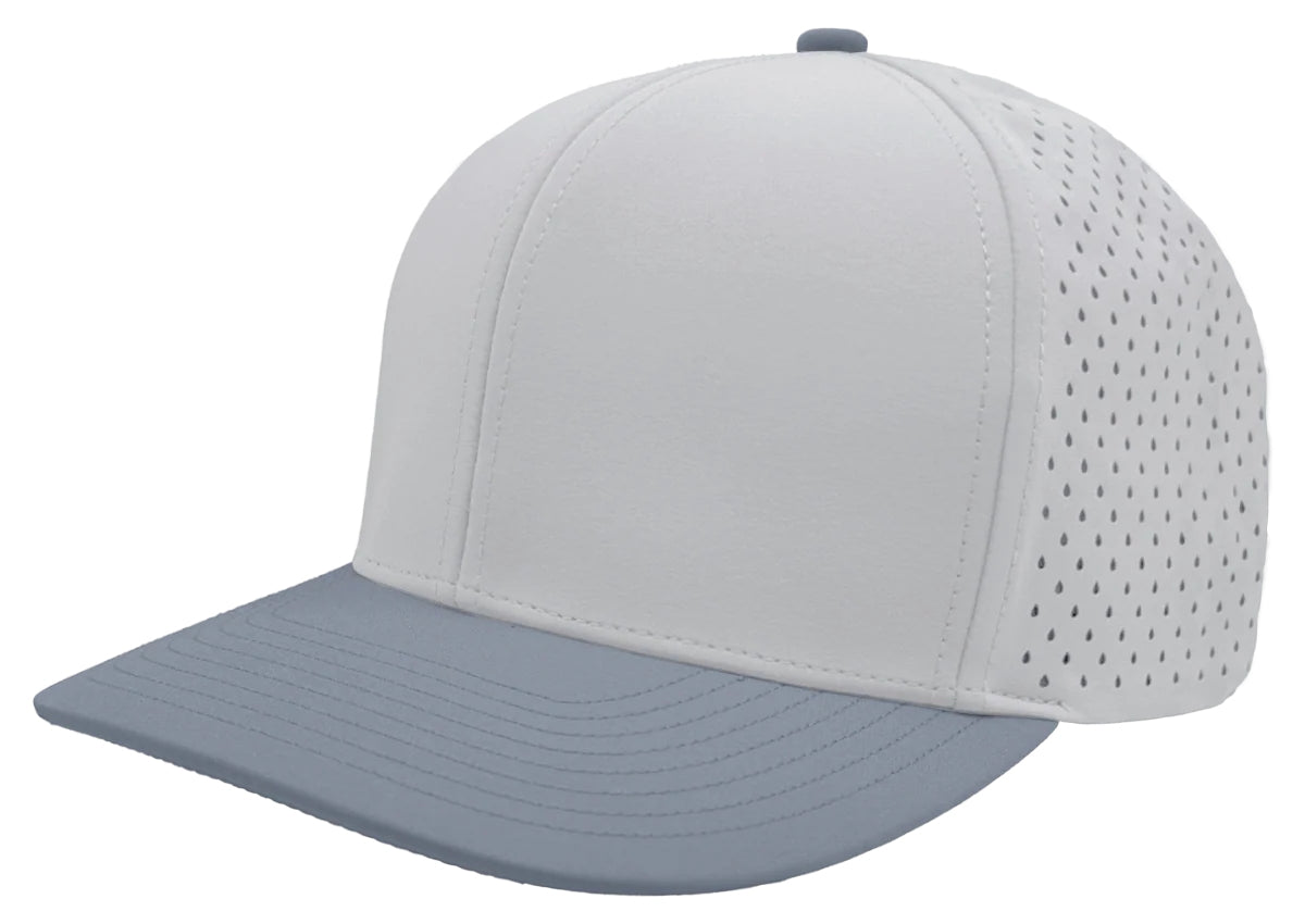 Custom Zapped Headwear Bomber 6-Panel Snapback Hat in Silver/Dust Blue, ready for personalized logo or design