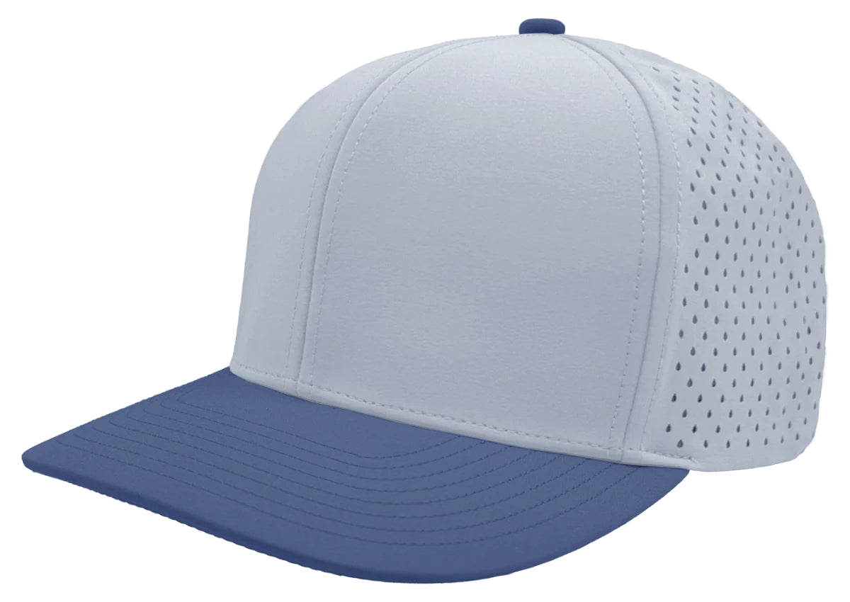 Custom Zapped Headwear Bomber 6-Panel Snapback Hat in Light Blue/Royal, ready for personalized logo or design