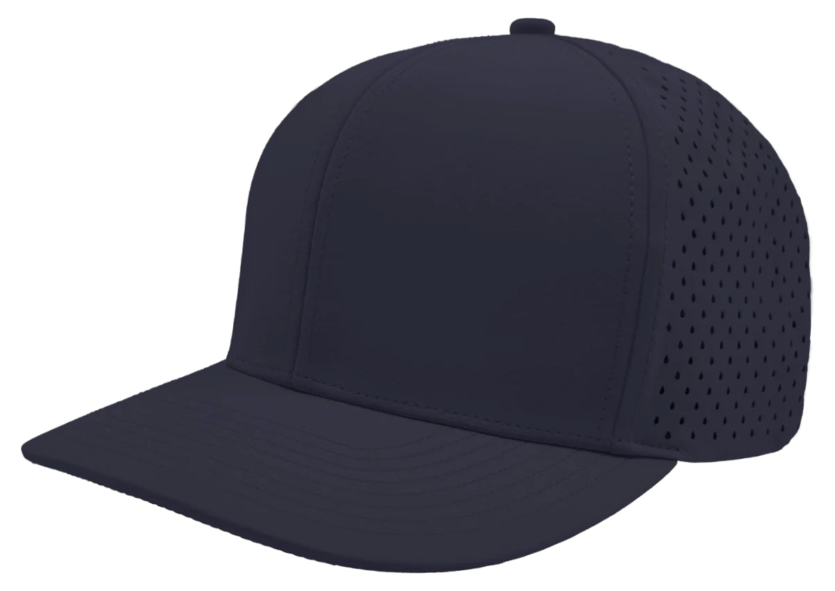 Custom Zapped Headwear Bomber 6-Panel Snapback Hat in Navy, ready for personalized logo or design