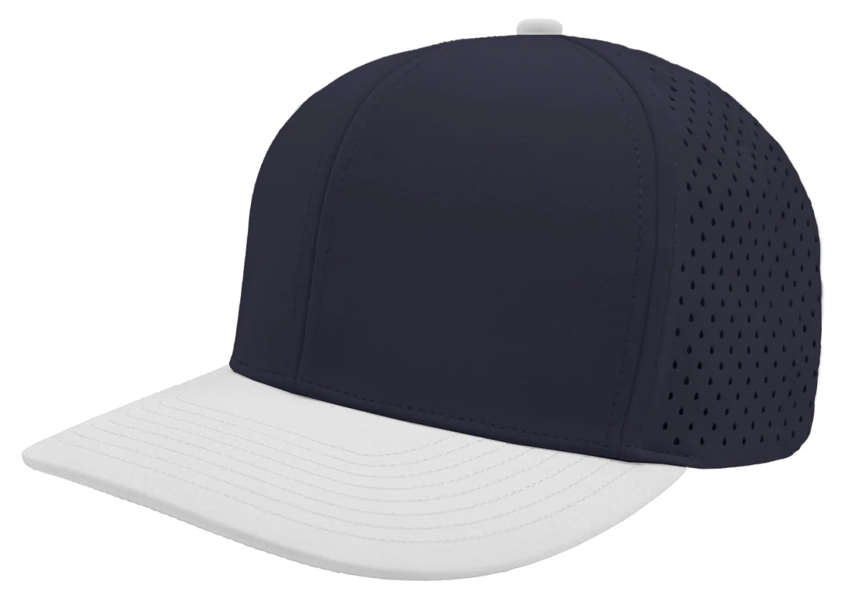 Custom Zapped Headwear Bomber 6-Panel Snapback Hat in Navy/White, ready for personalized logo or design