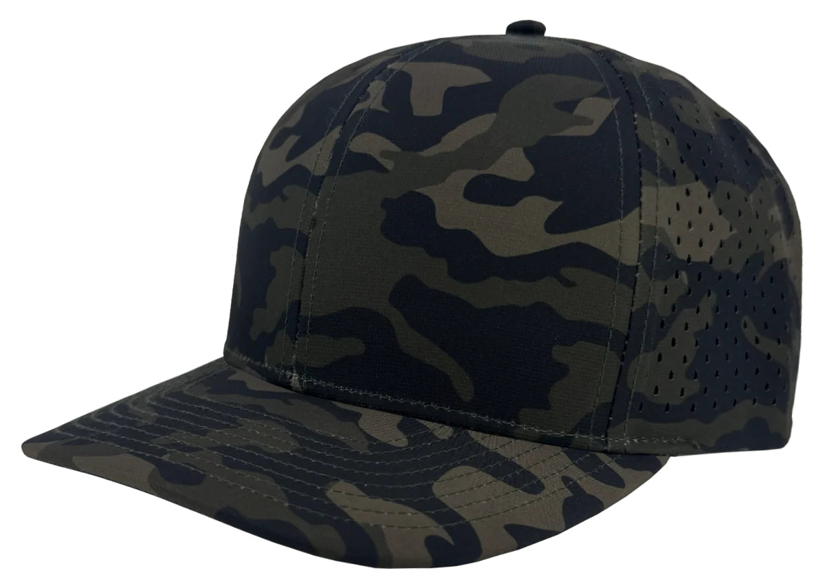 Custom Zapped Headwear Bomber 6-Panel Snapback Hat in Olive Camo, ready for personalized logo or design