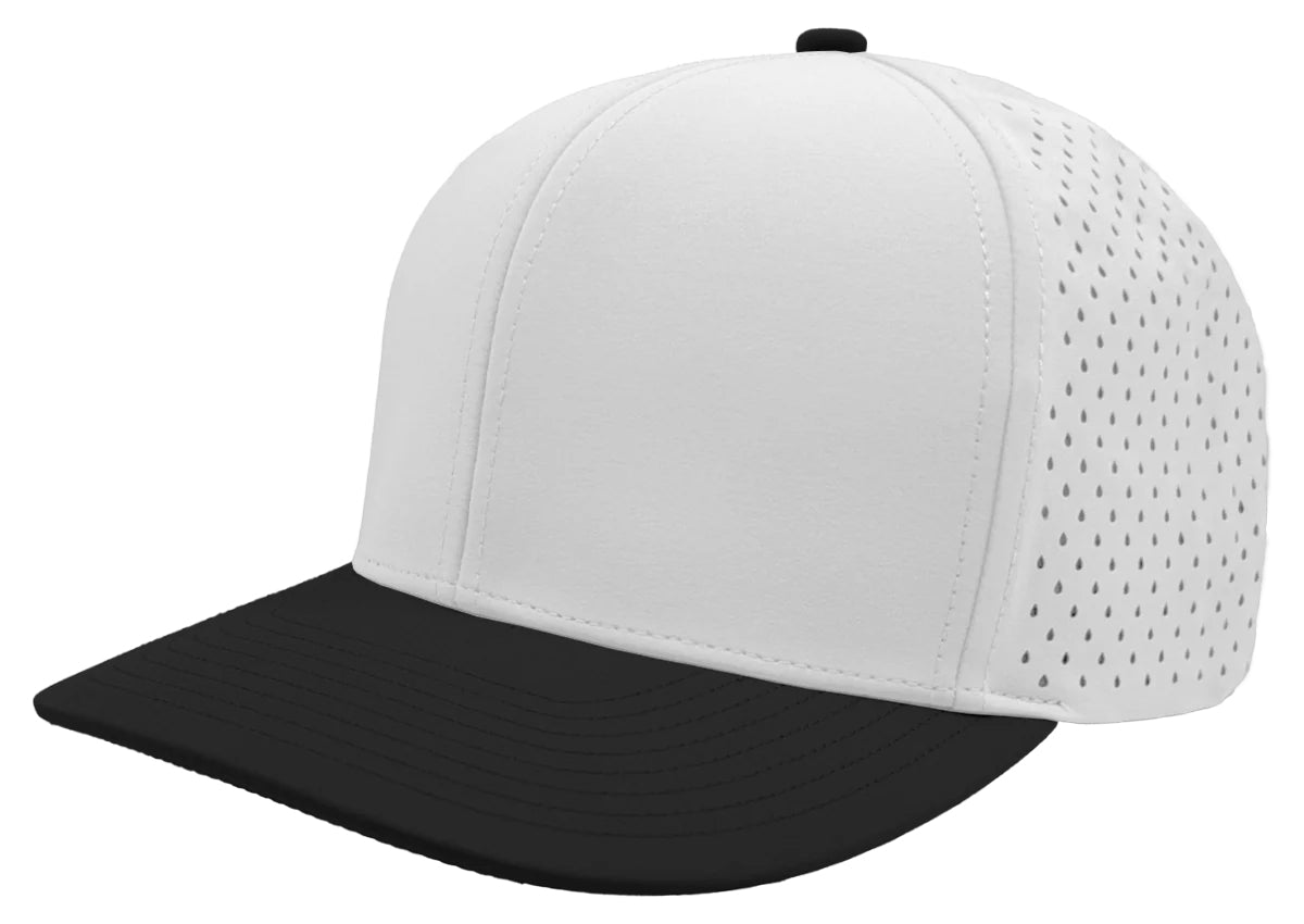 Custom Zapped Headwear Bomber 6-Panel Snapback Hat in Stark White/Black, ready for personalized logo or design