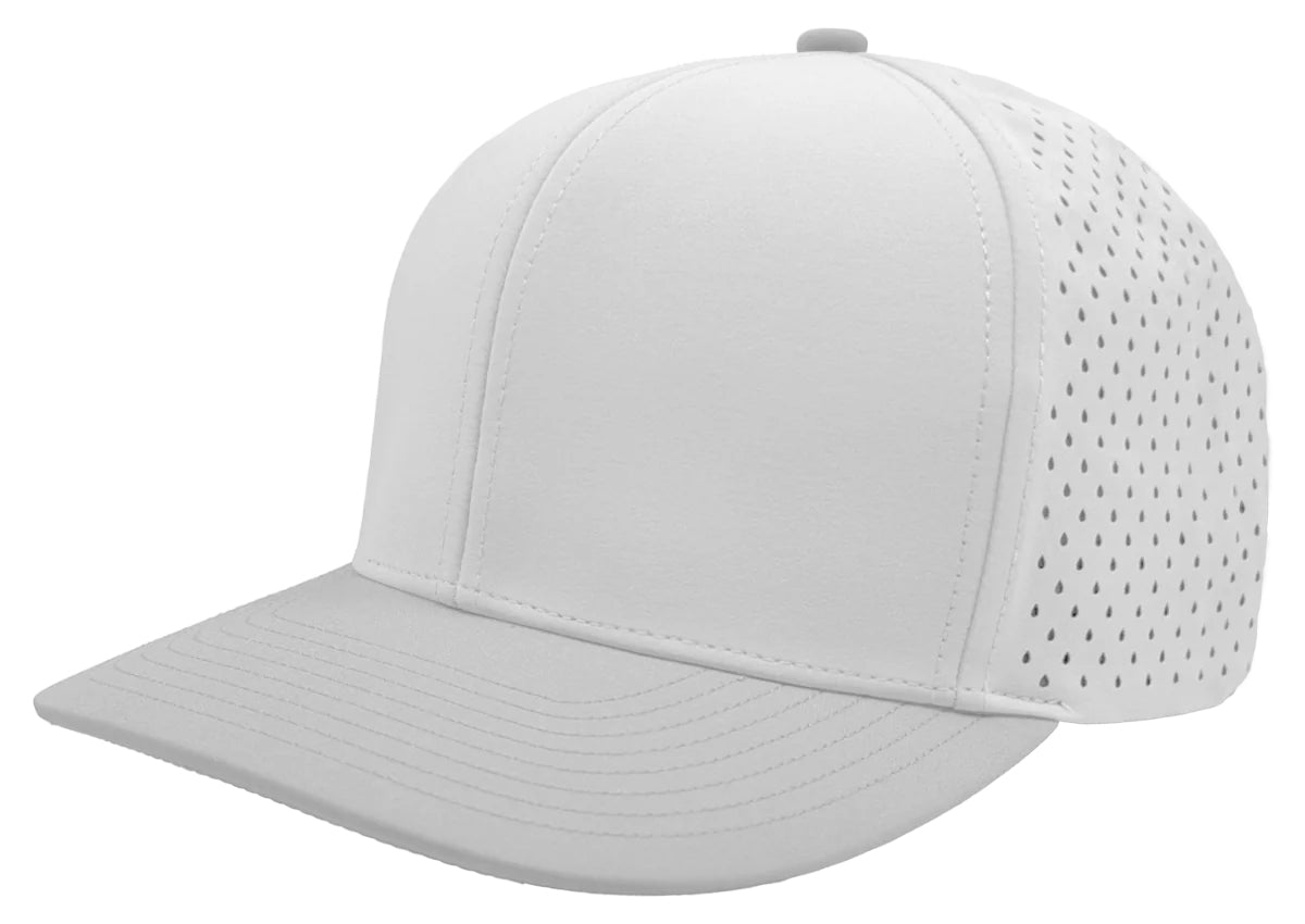 Custom Zapped Headwear Bomber 6-Panel Snapback Hat in White/Silver, ready for personalized logo or design