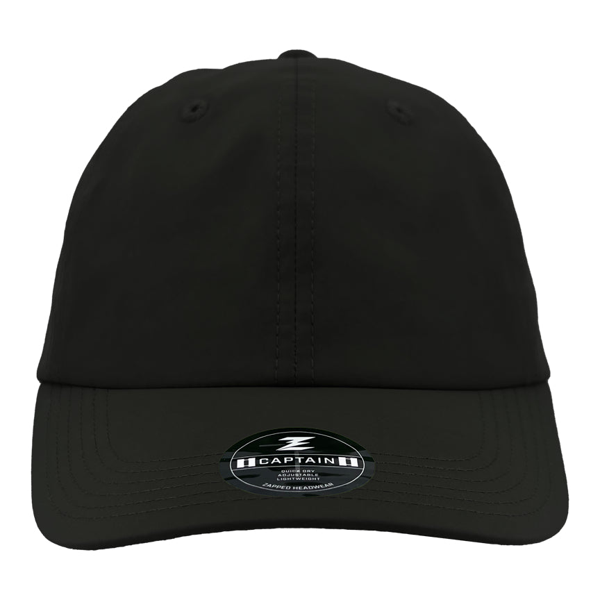 Custom Zapped Headwear Captain 6-Panel Dad Hat in Black, ready for personalized logo or design