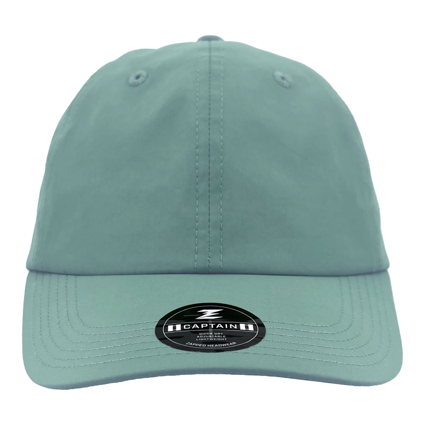 Custom Zapped Headwear Captain 6-Panel Dad Hat in Blue Sage, ready for personalized logo or design