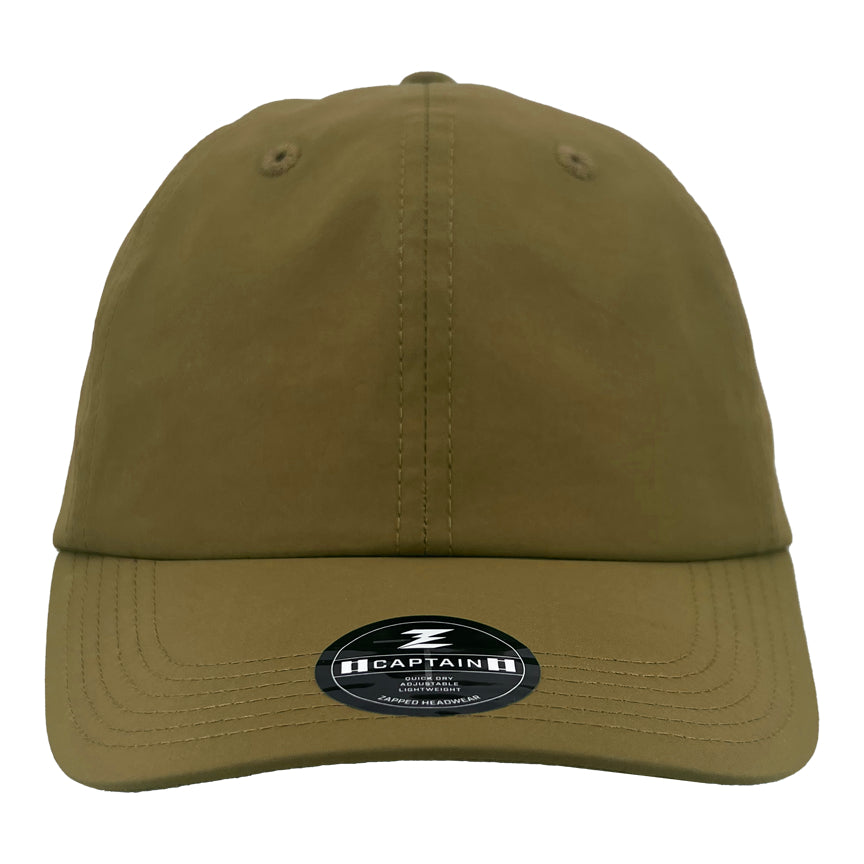 Custom Zapped Headwear Captain 6-Panel Dad Hat in Light Brown, ready for personalized logo or design