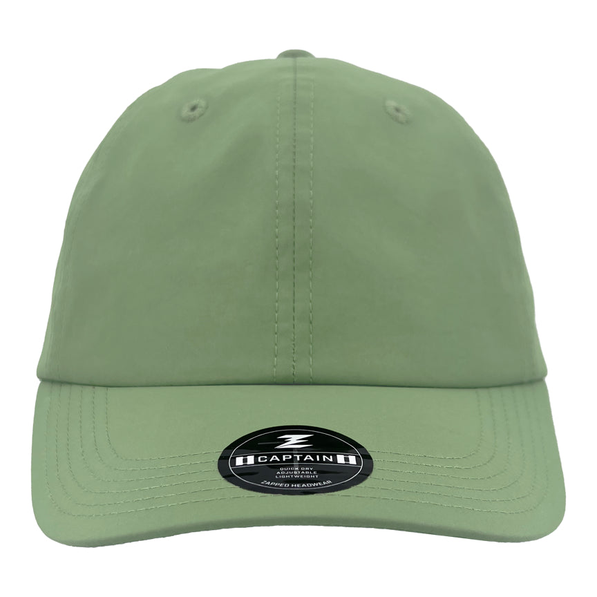 Custom Zapped Headwear Captain 6-Panel Dad Hat in Green Sage, ready for personalized logo or design