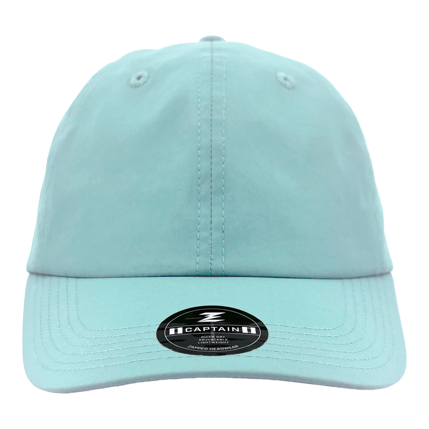 Custom Zapped Headwear Captain 6-Panel Dad Hat in Light Blue, ready for personalized logo or design