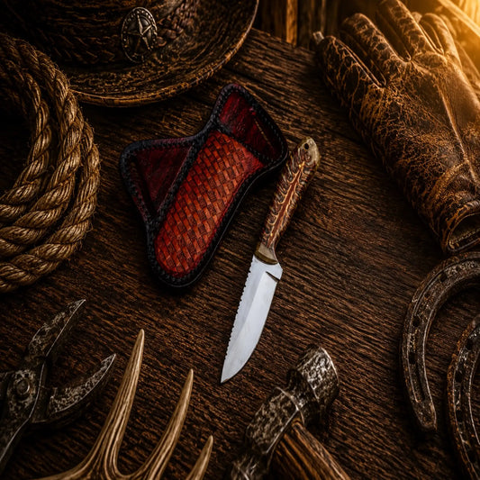 The Cattle Drive Field Working Knife – Handmade D2 Steel Pine Cone Handle Ranch Knife