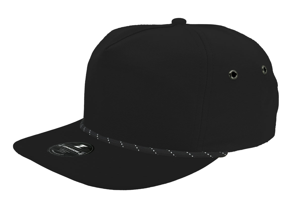 Custom Zapped Headwear Commodore Unstructured Rope Hat in Black/Twisted Rope, ready for personalized logo or design