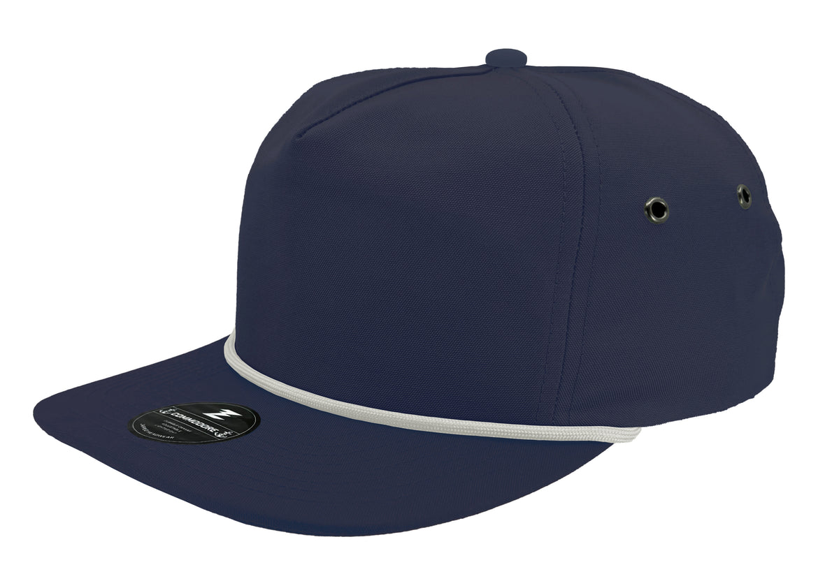 Custom Zapped Headwear Commodore Unstructured Rope Hat in Navy/White Rope, ready for personalized logo or design